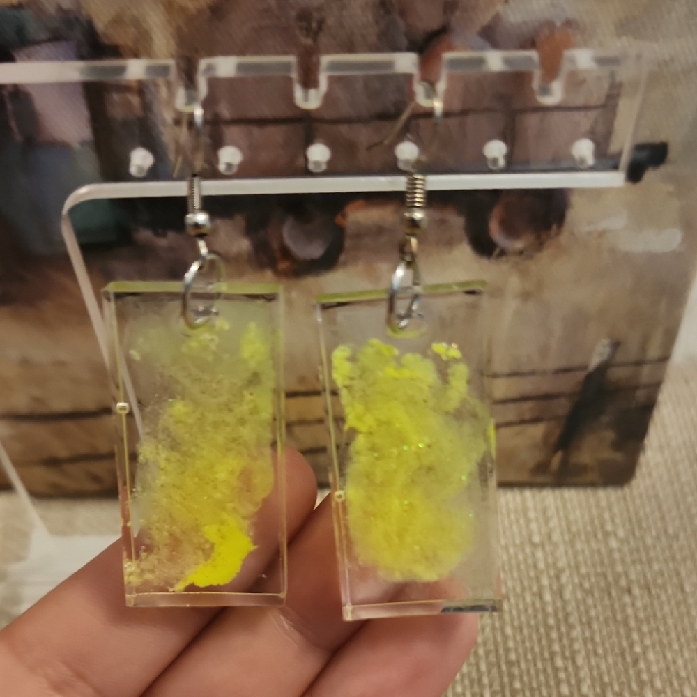 Yellow Abstract Rectangular Earrings - image 1